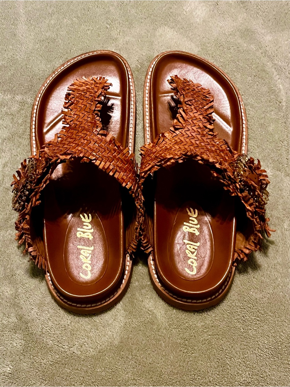 Coral Blue Anthropologie Size Ella Raffia Buckle Sandals Tan Boho